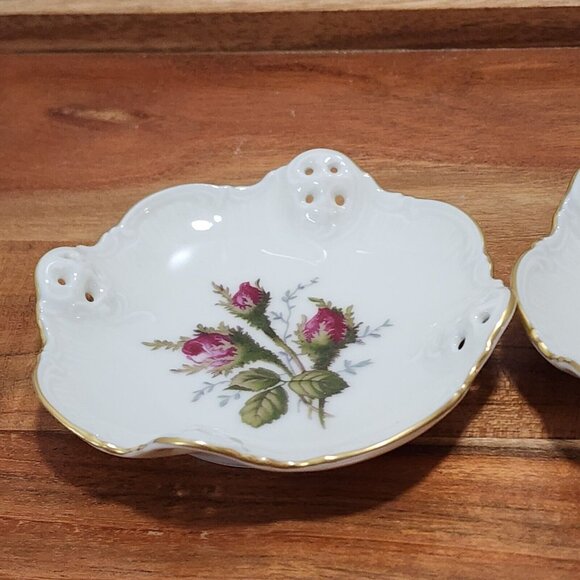 2 Rosenthal Germany Moss Rose Dish 4" pierced gold rim bowl nuts candy dipping f - Picture 5 of 12